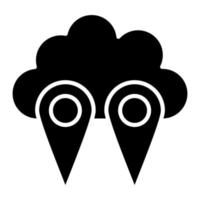 glyph-pictogram voor locatie in de cloud vector