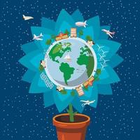 globe zachtjes bloem ecologie concept, cartoon stijl vector