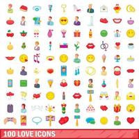 100 liefde iconen set, cartoon stijl vector