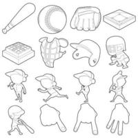 honkbal items iconen set, Kaderstijl vector