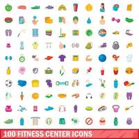 100 fitness centrum iconen set, cartoon stijl vector