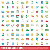 100 financiën iconen set, cartoon stijl vector