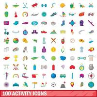 100 activiteit iconen set, cartoon stijl vector