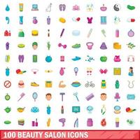 100 schoonheidssalon iconen set, cartoon stijl vector