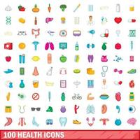 100 gezondheid iconen set, cartoon stijl vector