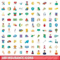 100 verzekering iconen set, cartoon stijl vector