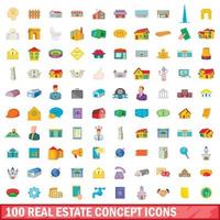 100 onroerend goed concept iconen set, cartoon stijl vector