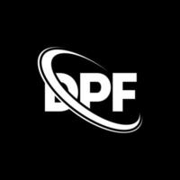 dpf-logo. dpf brief. dpf brief logo ontwerp. initialen dpf-logo gekoppeld aan cirkel en monogramlogo in hoofdletters. dpf typografie voor technologie, zaken en onroerend goed merk. vector