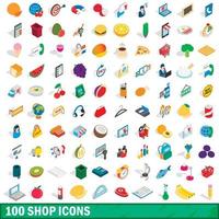 100 winkel iconen set, isometrische 3D-stijl vector