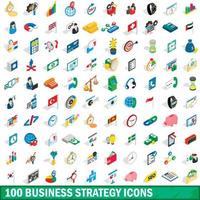 100 zakelijke strategie iconen set, isometrische stijl vector