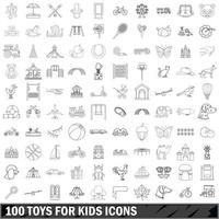 100 speelgoed voor kinderen iconen set, Kaderstijl vector