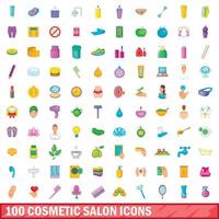 100 cosmetische salon iconen set, cartoon stijl vector