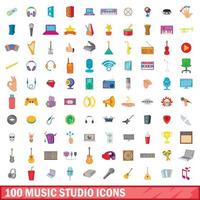 100 muziekstudio iconen set, cartoon stijl vector