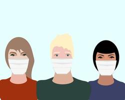 jongeren met medische maskers. coronavirus covid 19 epidemisch concept. vectorillustratie. vector