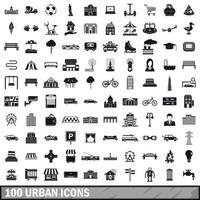 100 stedelijke iconen set, eenvoudige stijl vector