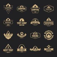camping tent logo iconen set, eenvoudige stijl vector