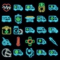 ambulance pictogrammen instellen vector neon