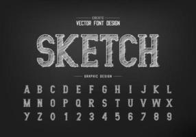 krijt lettertype en schets alfabet vector, hand tekenen schrijfstijl lettertype letter en nummer ontwerp vector