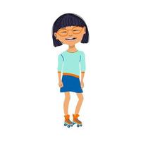 vectorillustratie van gelukkig lachend meisje skaten. zomer kinderen sportactiviteit. cartoon stijl portret geïsoleerd op een witte achtergrond. vector