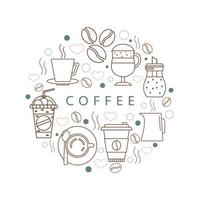 cirkel van pictogrammen met koffie. concept met verschillende koffie-elementen. illustratie voor t-shirts, banners, flyers en andere soorten bedrijfsontwerp. vector