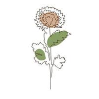 een lijn bloem van chrysanthemum. minimalistische continue lineaire vectorillustratie. moderne kunst aan de muur. vector