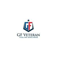 veteraanlogo dat letters g en f vormt in effen blauw en rood vector