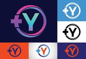 aanvankelijk y-monogram in een cirkel met kruis plus. medisch embleem. logo voor apotheek, kliniekzaken. vector