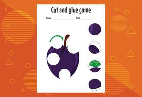 knip- en lijmspel voor kinderen met fruit. knipoefening voor kleuters. onderwijs pagina vector