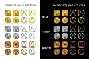 lidmaatschapsplan webpictogramontwerp in goud, zilver en bronskleur vector