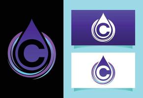 eerste c monogram alfabet met waterdruppel in een spiraal. waterdrop logo vector ontwerpsjabloon. lettertype embleem. modern vectorlogo voor bedrijfs- en bedrijfsidentiteit