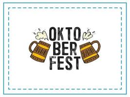 oktoberfest 2022 - bierfestival. handgetekende doodle elementen. Duitse traditionele vakantie. bierpullen met tekst op een witte achtergrond met een blauw frame. vector