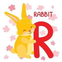 alfabet met karakters. r brief is een konijn. hand getekende vectorillustratie. geschikt voor website, stickers, wenskaarten, kinderproducten. vector
