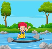 tekenfilm kleine jongen op een boot vector