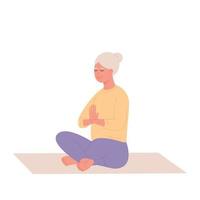 senior vrouw die yoga-oefeningen beoefent. gezonde levensstijl. vector