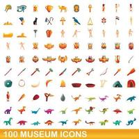 100 museum iconen set, cartoon stijl vector