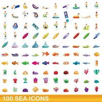 100 zee iconen set, cartoon stijl vector