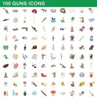 100 geweren iconen set, cartoon stijl vector