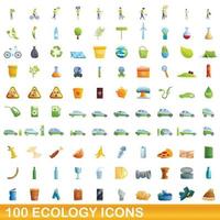 100 ecologie iconen set, cartoon stijl vector