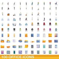 100 kantoor iconen set, cartoon stijl vector
