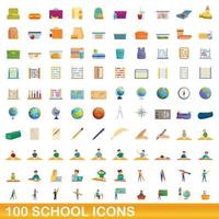 100 school iconen set, cartoon stijl vector