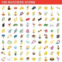 100 succes iconen set, isometrische 3D-stijl vector
