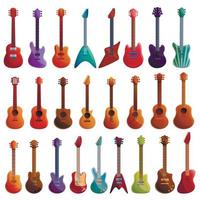 gitaar iconen set, cartoon stijl vector