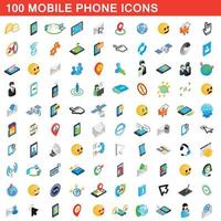 100 mobiele telefoon iconen set, isometrische 3D-stijl vector