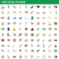 100 hond iconen set, cartoon stijl vector