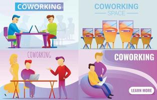 coworking iconen set, cartoon stijl vector