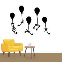 muziek en ballon muurdecoratie sticker ontwerp vector