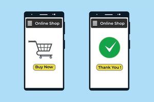 online winkel en bestel nu concept in een mobiele telefoonvector. online winkelen en kopen met een smartphone en online bezorgproces. online winkelen met een mobiele applicatie en winkelwagenvector. vector