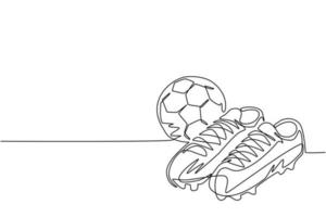 enkele doorlopende lijntekening voetbalschoenen en voetbal. voetbal icoon. voetbal laarzen. sport inventaris. voor sportwinkeladvertentie, app-pictogram, infographics. een lijn tekenen grafisch ontwerp vector