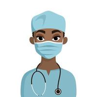 cartoon portret van een chirurg met een stethoscoop. arts met een medisch masker. platte vectorillustratie vector