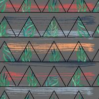 aquarel twijgen met bladeren in driehoeken frames op de achtergrond van textuur strepen van verfstreken geometrische vector naadloze patroon